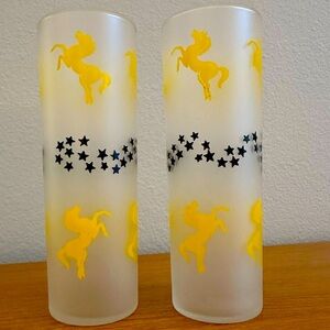 MCM - Libbey Frosted Yellow Stallion/Black Stars - Tom Collins Glass - set of 2
